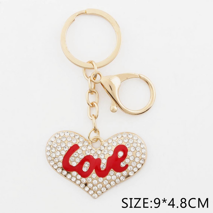Heart-Shaped Rhinestone "Love" Keychain – Gold & Silver Wholesale Pack (QE3132)