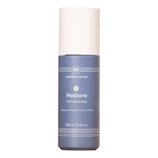 Henson Shaving Restore etterbarberingskrem i matblått glass med hvit deksel, 100 ml