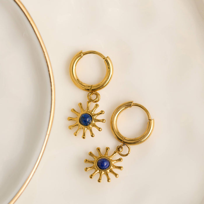 Hoop Earrings Sunburst Lapis Waterproof Gold Narelle