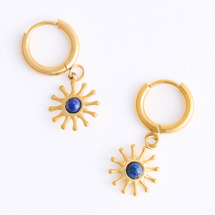 Hoop Earrings Sunburst Lapis Waterproof Gold Narelle