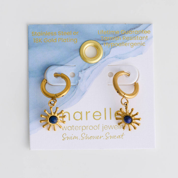Hoop Earrings Sunburst Lapis Waterproof Gold Narelle