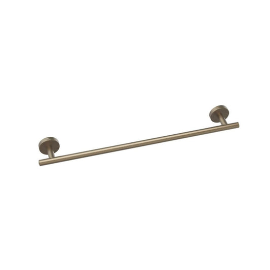 Bathroom towel bar with brushed brass finish on a white background