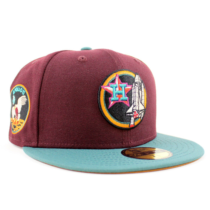 Houston Apollo 11 New Era 59Fifty Fitted Hat (MAROON PINE NEEDLE GREEN TOASTED PEANUT Under Brim)
