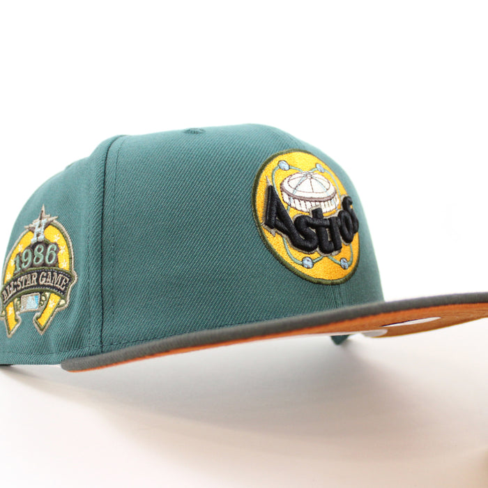 Houston Astros 1986 ALL STAR GAME New Era 59Fifty Fitted Hat (PINE NEEDLE GREEN DARK PEWTER RUST ORANGE Under Brim)