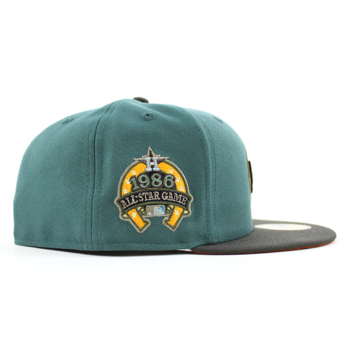 Houston Astros 1986 ALL STAR GAME New Era 59Fifty Fitted Hat (PINE NEEDLE GREEN DARK PEWTER RUST ORANGE Under Brim)