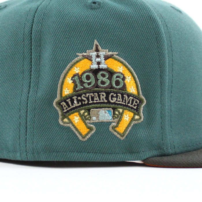 Houston Astros 1986 ALL STAR GAME New Era 59Fifty Fitted Hat (PINE NEEDLE GREEN DARK PEWTER RUST ORANGE Under Brim)
