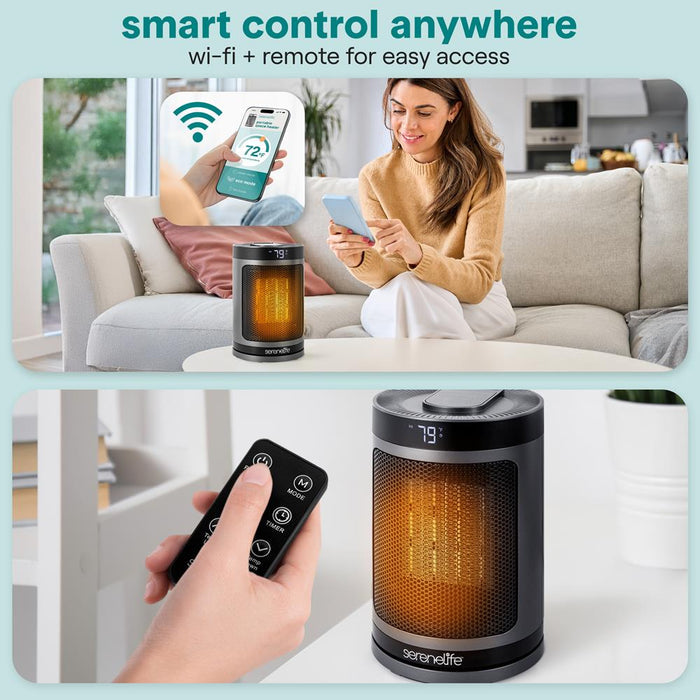 Indoor Electric Heater With Wi-Fi Function,Thermostat, Remote, Digital Display, 12H Timer (Gray)