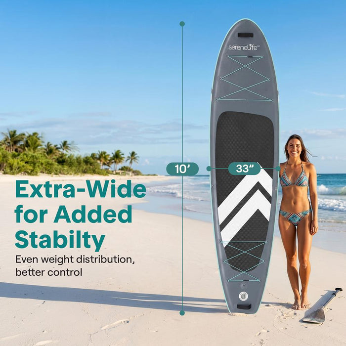 Inflatable Paddleboard, Stable Design, Non-Slip Deck, Gray