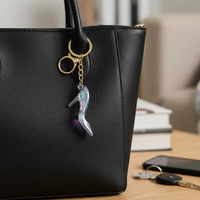 Iridescent Crystal High Heel Keychain – 6cm Stiletto Shoe Bag Charm with Gold Lobster Clasp & Key Ring (KBC-0698)
