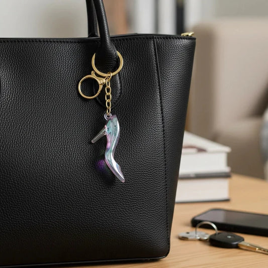 Iridescent Crystal High Heel Keychain – 6cm Stiletto Shoe Bag Charm with Gold Lobster Clasp & Key Ring (KBC-0698)