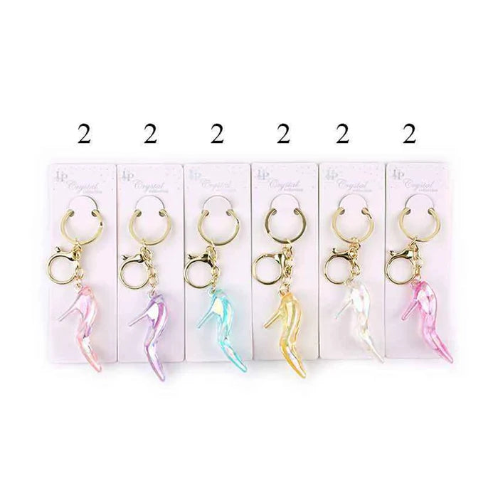 Iridescent Crystal High Heel Keychain – 6cm Stiletto Shoe Bag Charm with Gold Lobster Clasp & Key Ring (KBC-0698)
