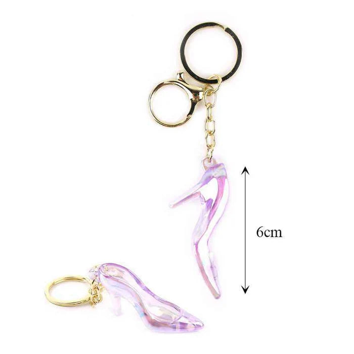 Iridescent Crystal High Heel Keychain – 6cm Stiletto Shoe Bag Charm with Gold Lobster Clasp & Key Ring (KBC-0698)