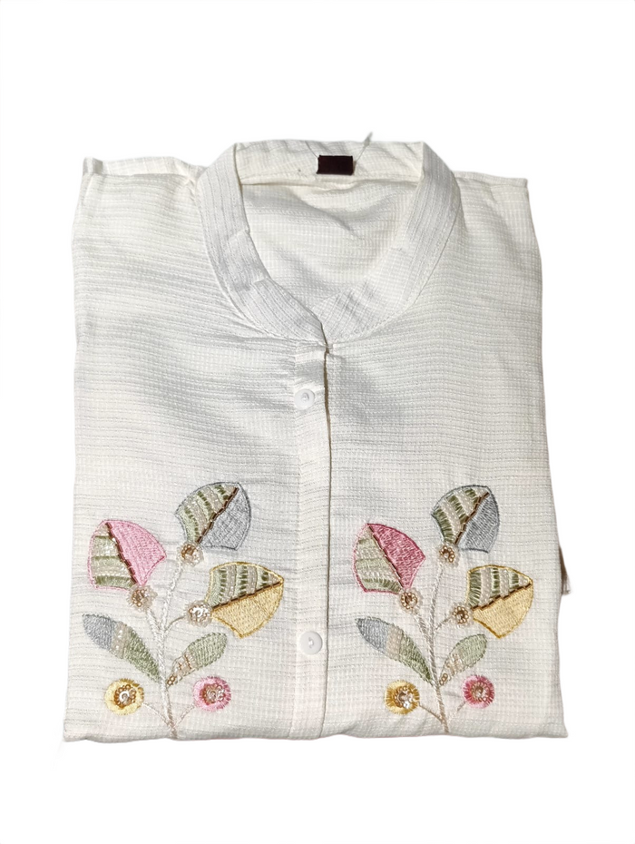 Ivory Floral Embroidered Kurta Pant Set