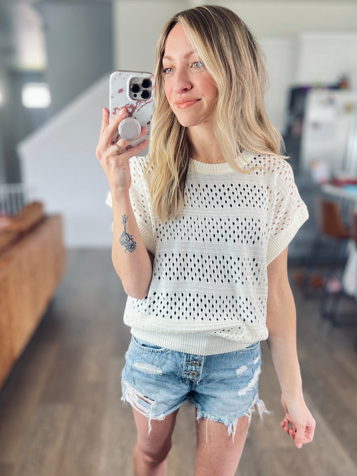 Ivory Hollow Knit Sweater