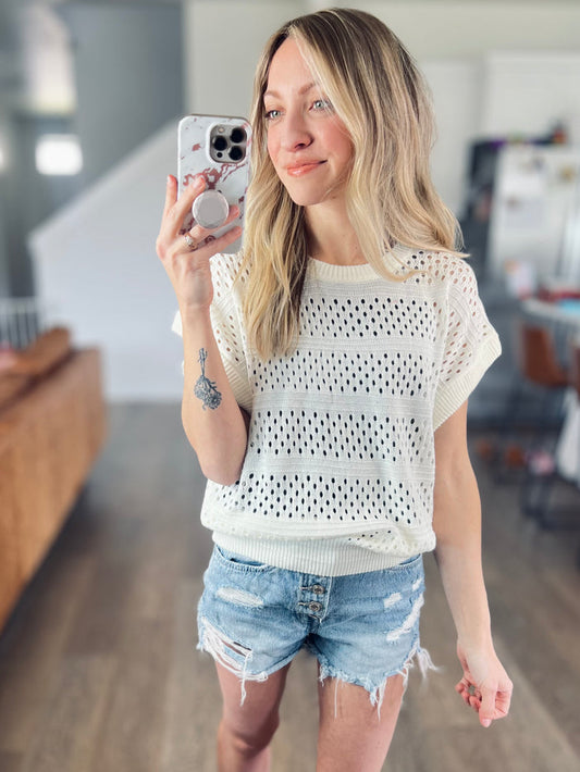 Ivory Hollow Knit Sweater
