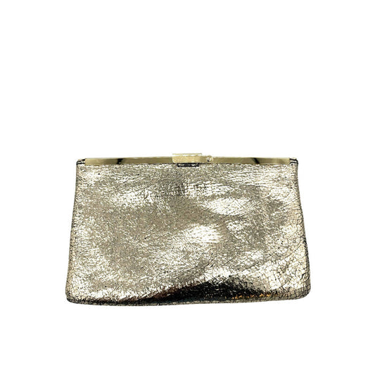 J. Crew Crackled Gold Metallic Leather Fold Over Clutch*Gorgeous Vintage Bag