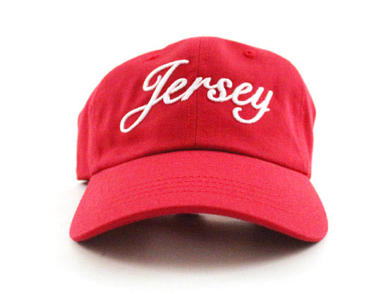 Jersey Unconstructed Baseball Adjustable Dad Hat (Red)