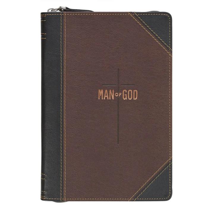 Journal Classic Zip Brownblack Zippered Man of God 1Tim 6:11