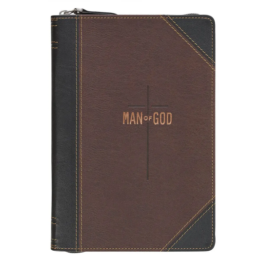 Journal Classic Zip Brownblack Zippered Man of God 1Tim 6:11