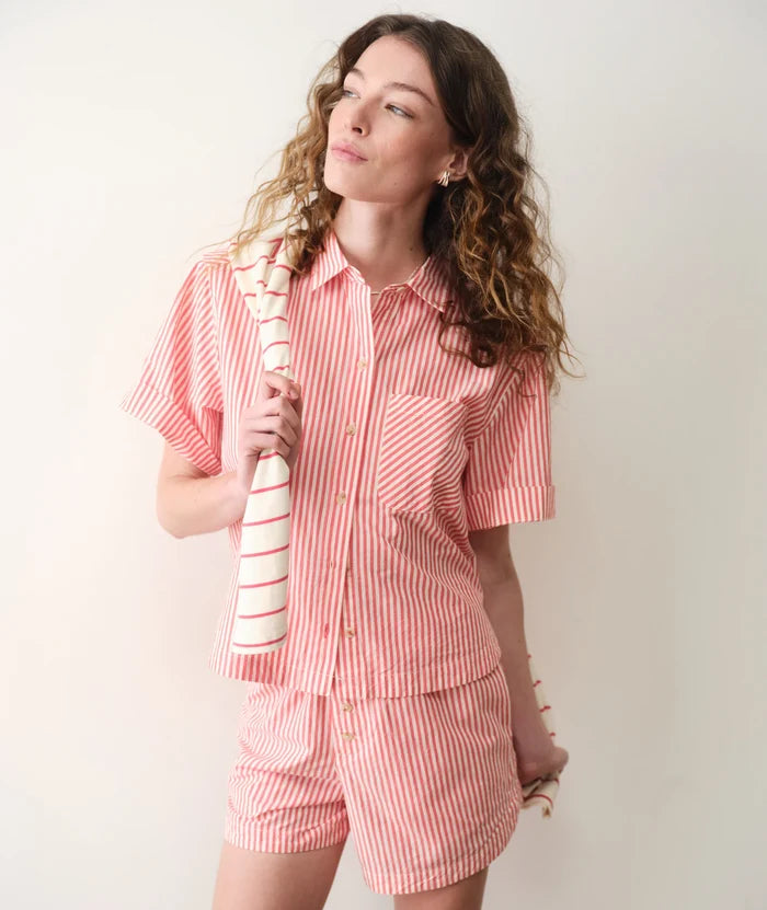Joy Poplin Boxer Short Cherry Stripe