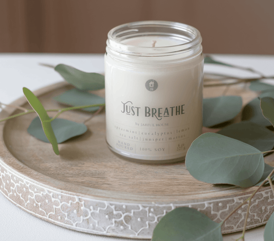 Just Breathe Soy Candle | Eucalyptus + Spearmint + Lemon + Sea Salt + Juniper - 8 oz. - Jarful House