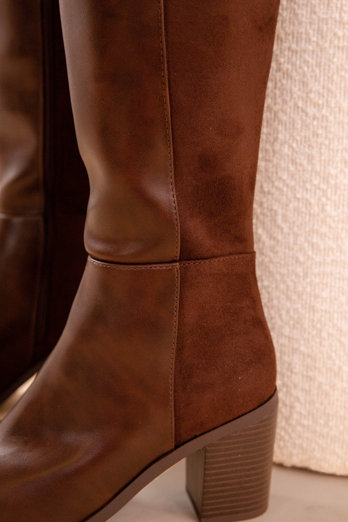 Women's Knee High Brown Boots- Women's Tall Pointed Toe Boot- Soda Study-S Boot