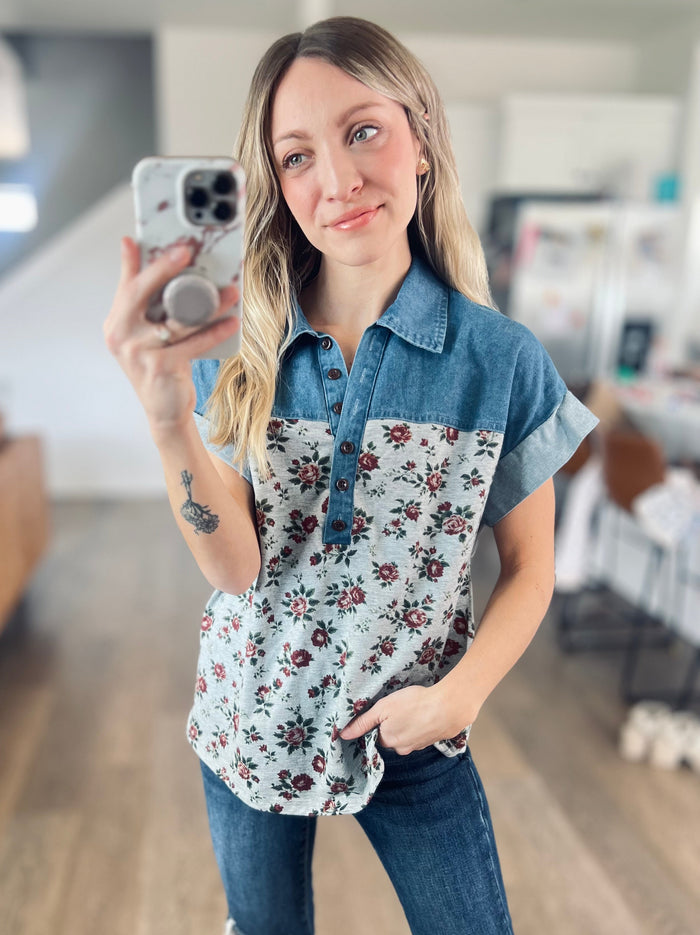 Kenna Chambray Floral Top
