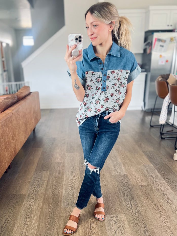 Kenna Chambray Floral Top