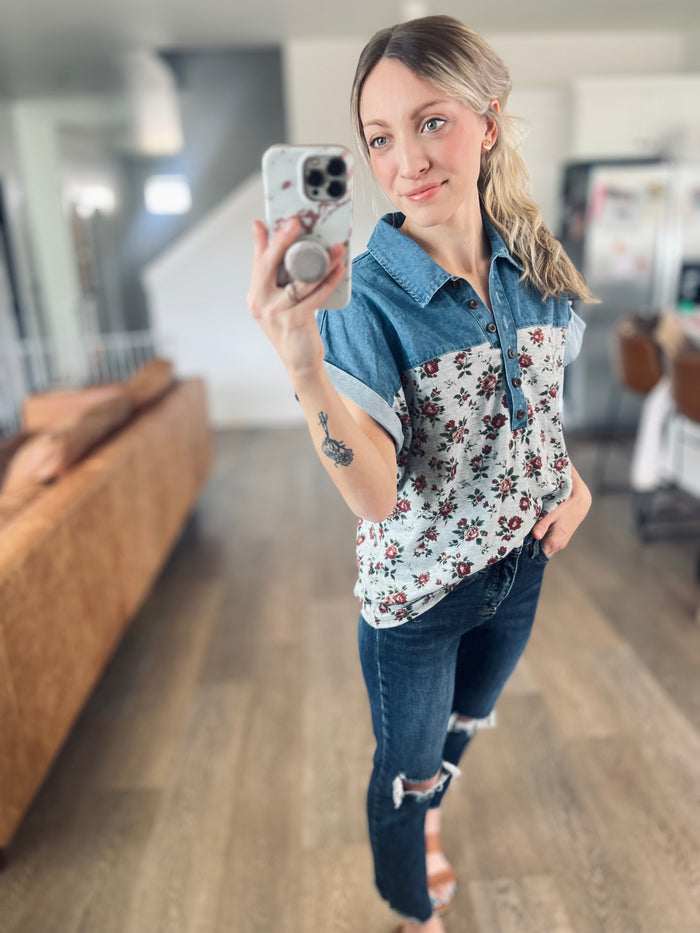 Kenna Chambray Floral Top