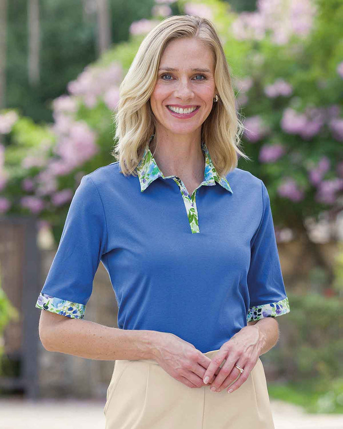 Kerrie Trimmed Short Sleeved Cotton Polo Top - Country Collection