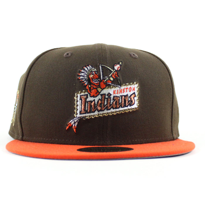 Kinston Indians Baseball Patch New Era 59Fifty Fitted Hat (Walnut Orange Gray Under Brim)