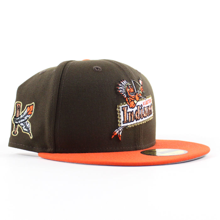 Kinston Indians Baseball Patch New Era 59Fifty Fitted Hat (Walnut Orange Gray Under Brim)
