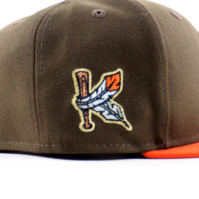 Kinston Indians Baseball Patch New Era 59Fifty Fitted Hat (Walnut Orange Gray Under Brim)
