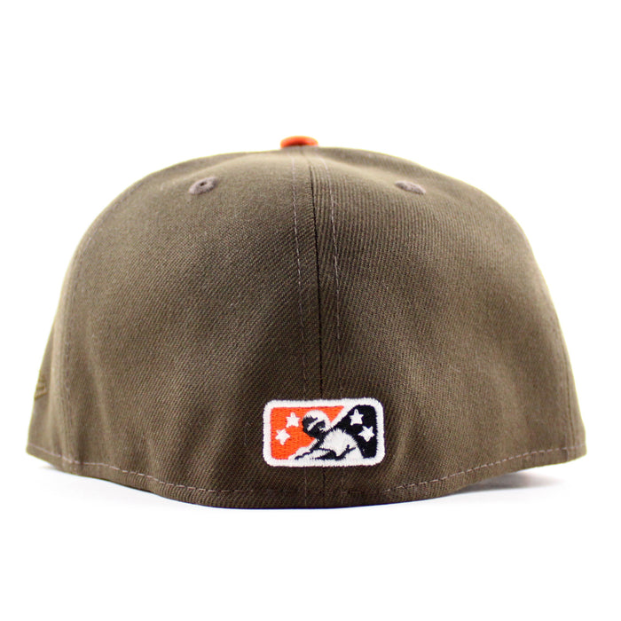 Kinston Indians Baseball Patch New Era 59Fifty Fitted Hat (Walnut Orange Gray Under Brim)