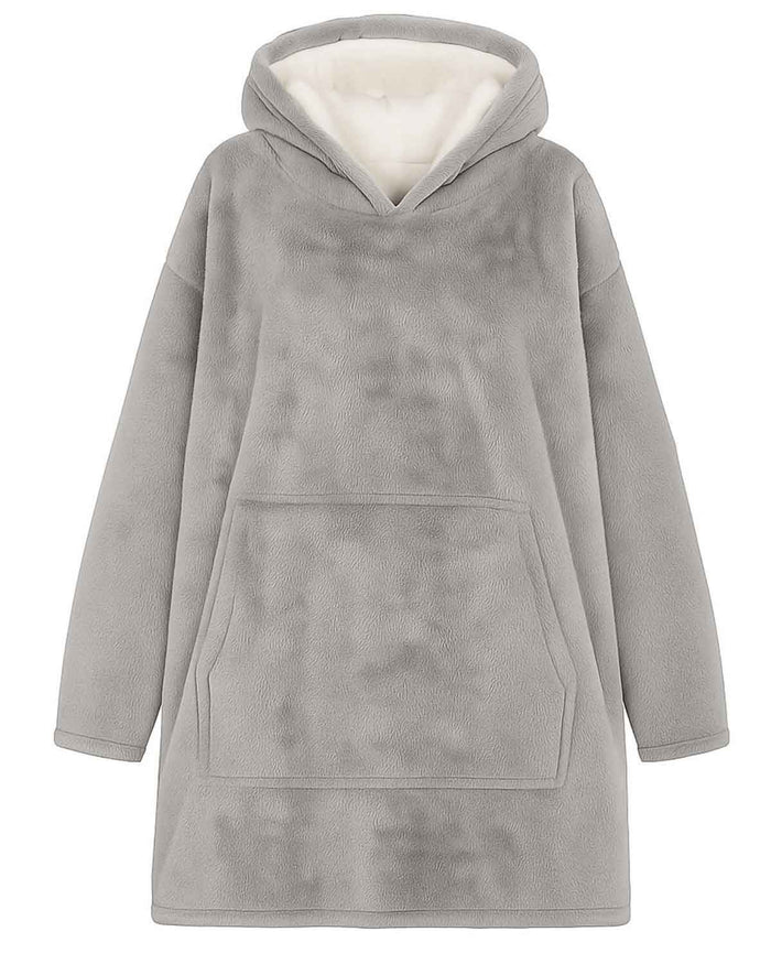 Ladies Grey Fleece Pullover Style Blanket Hoodie - Image 2 - Country Collection