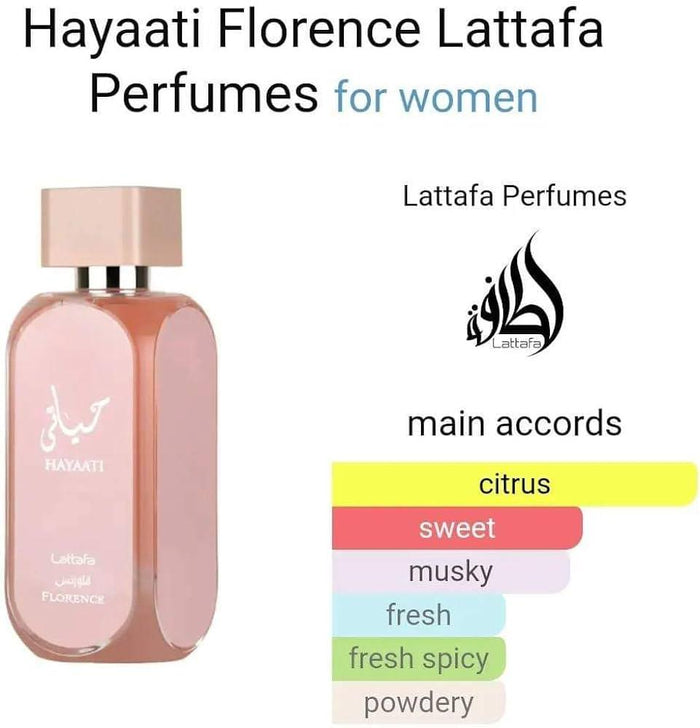 Lattafa Perfumes Hayaati Florence Women's Eau de Parfum 3.4 Oz (100ML) - Grapefruit, Citric, Vanilla