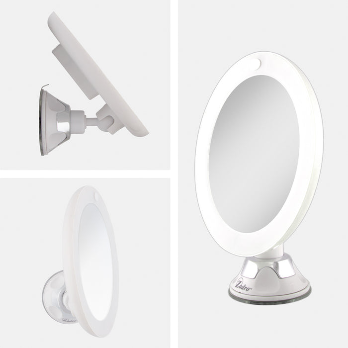 Zadro LEDPSC110 705004420884 product photo grid view, lighted wall mounted makeup mirror with magnification & suction cup in front of a white background