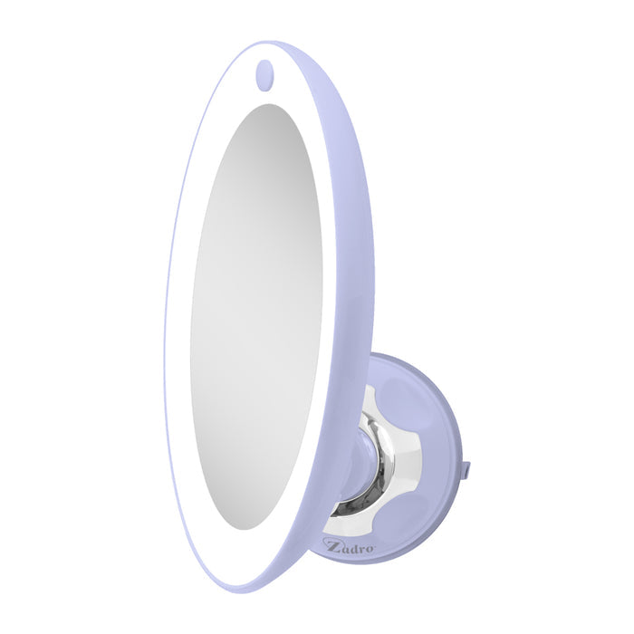 Zadro LEDPSC2003 705004422062 product photo side view, lighted wall mounted makeup mirror with magnification & suction cup in front of a white background