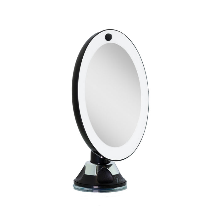 Zadro LEDPSC2005 705004422956 product photo side view, lighted wall mounted makeup mirror with magnification & suction cup in front of a white background