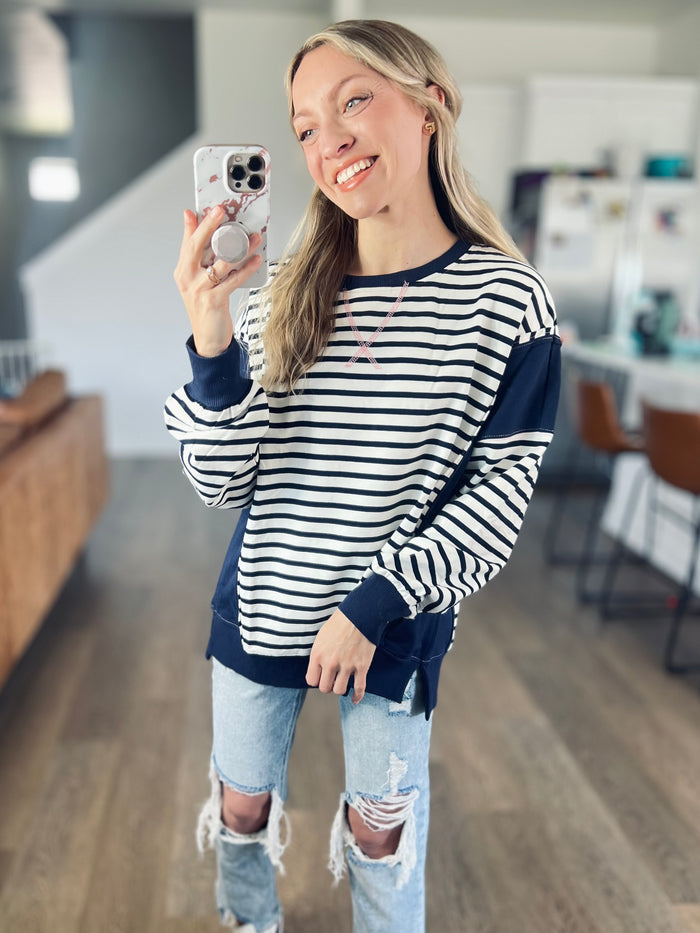 Lonnie Navy Striped Pullover