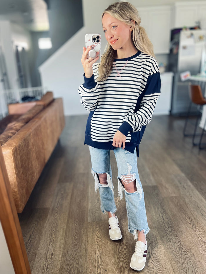 Lonnie Navy Striped Pullover