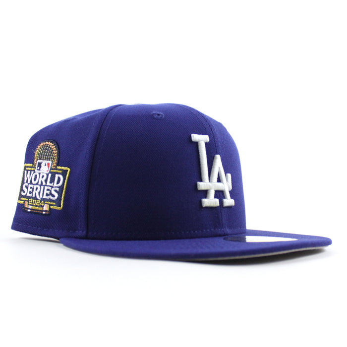 Los Angeles Dodgers 2024 World Series Champions New Era 59Fifty Fitted Hat (Dark Royal Blue Gray Under Brim)