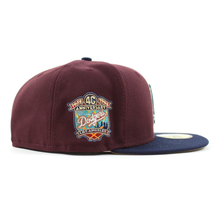Los Angeles Dodgers 40th Anniversary New Era 59Fifty Fitted Hat (MAROON OCEANSIDE BLUE KHAKI Under Brim)