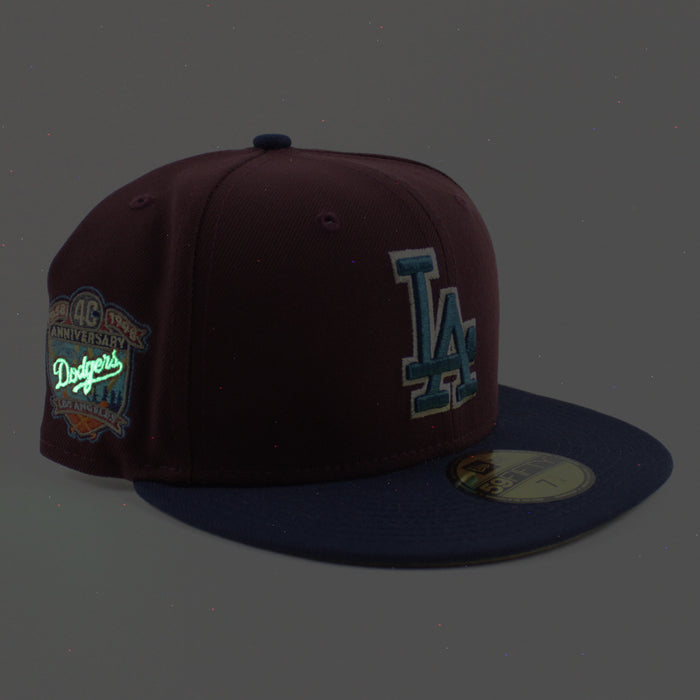 Los Angeles Dodgers 40th Anniversary New Era 59Fifty Fitted Hat (MAROON OCEANSIDE BLUE KHAKI Under Brim)