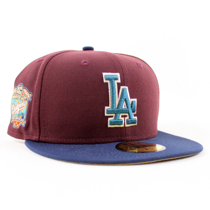 Los Angeles Dodgers 40th Anniversary New Era 59Fifty Fitted Hat (MAROON OCEANSIDE BLUE KHAKI Under Brim)