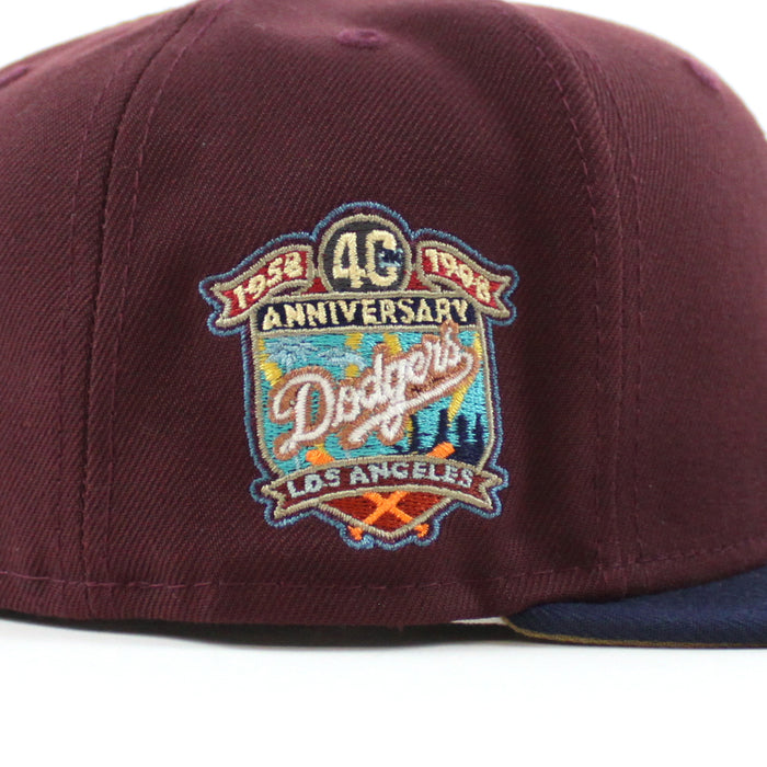 Los Angeles Dodgers 40th Anniversary New Era 59Fifty Fitted Hat (MAROON OCEANSIDE BLUE KHAKI Under Brim)