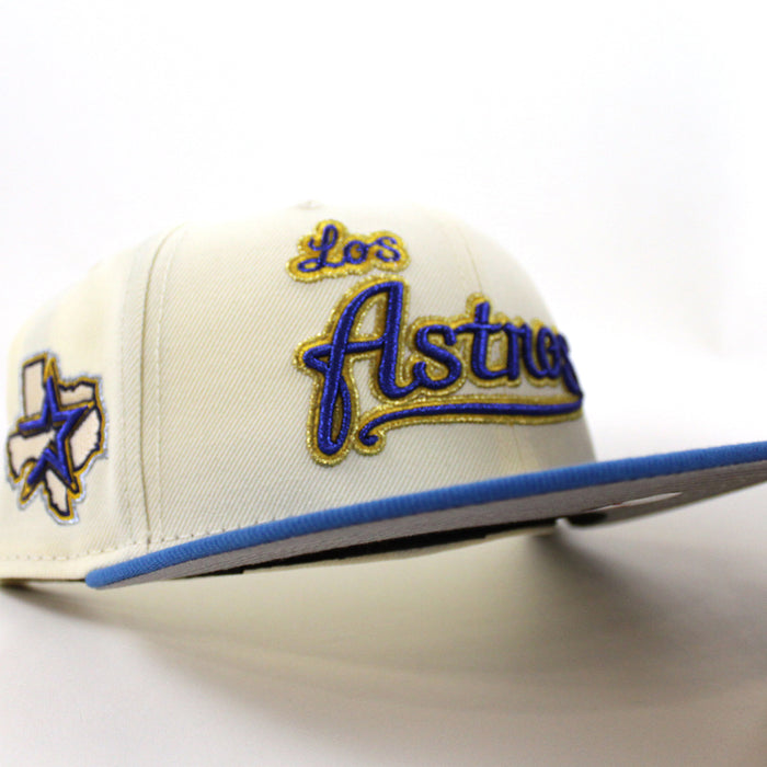 Los Houston Astros State Patch New Era 59Fifty Fitted Hat (Chrome White, Rainstorm Blue Gray Under Brim)