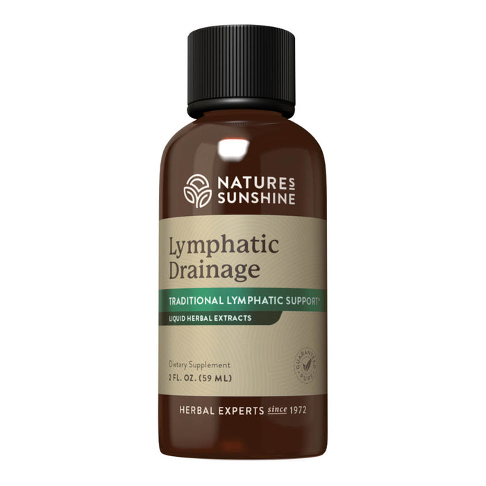 59ml brown bottle of Natures Sunshine Lymphatic Drainage liquid herbal formula.