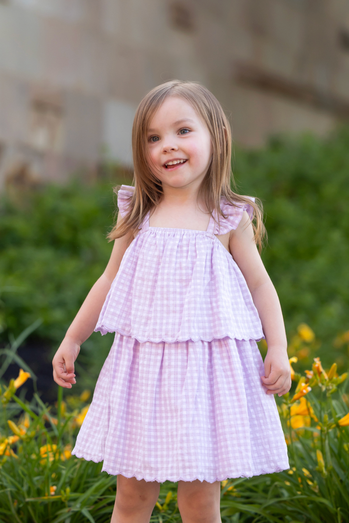 Mabel and Honey Sugar Plum Dress in Lavender Gingham