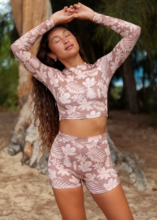 MAI Cropped Rash Guard (Clay Petal Oasis)